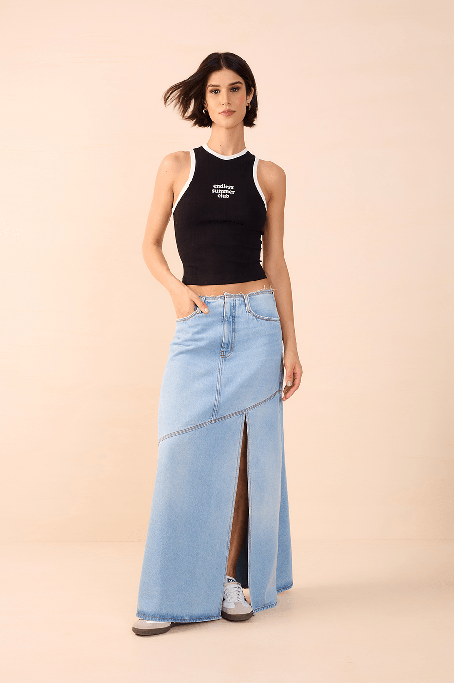 Jeans Skirt with Frayed Waist_1