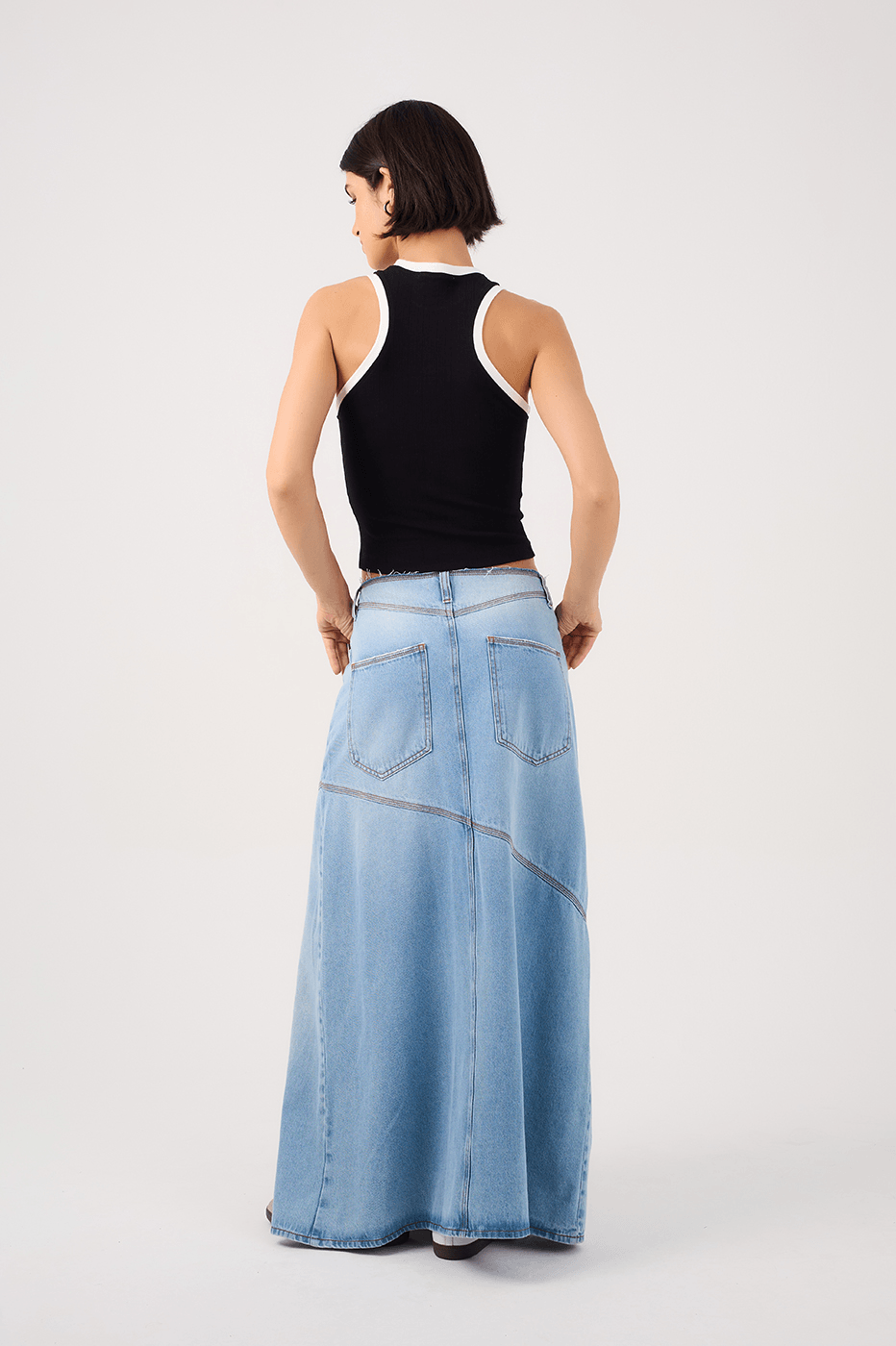 Jeans Skirt with Frayed Waist_5