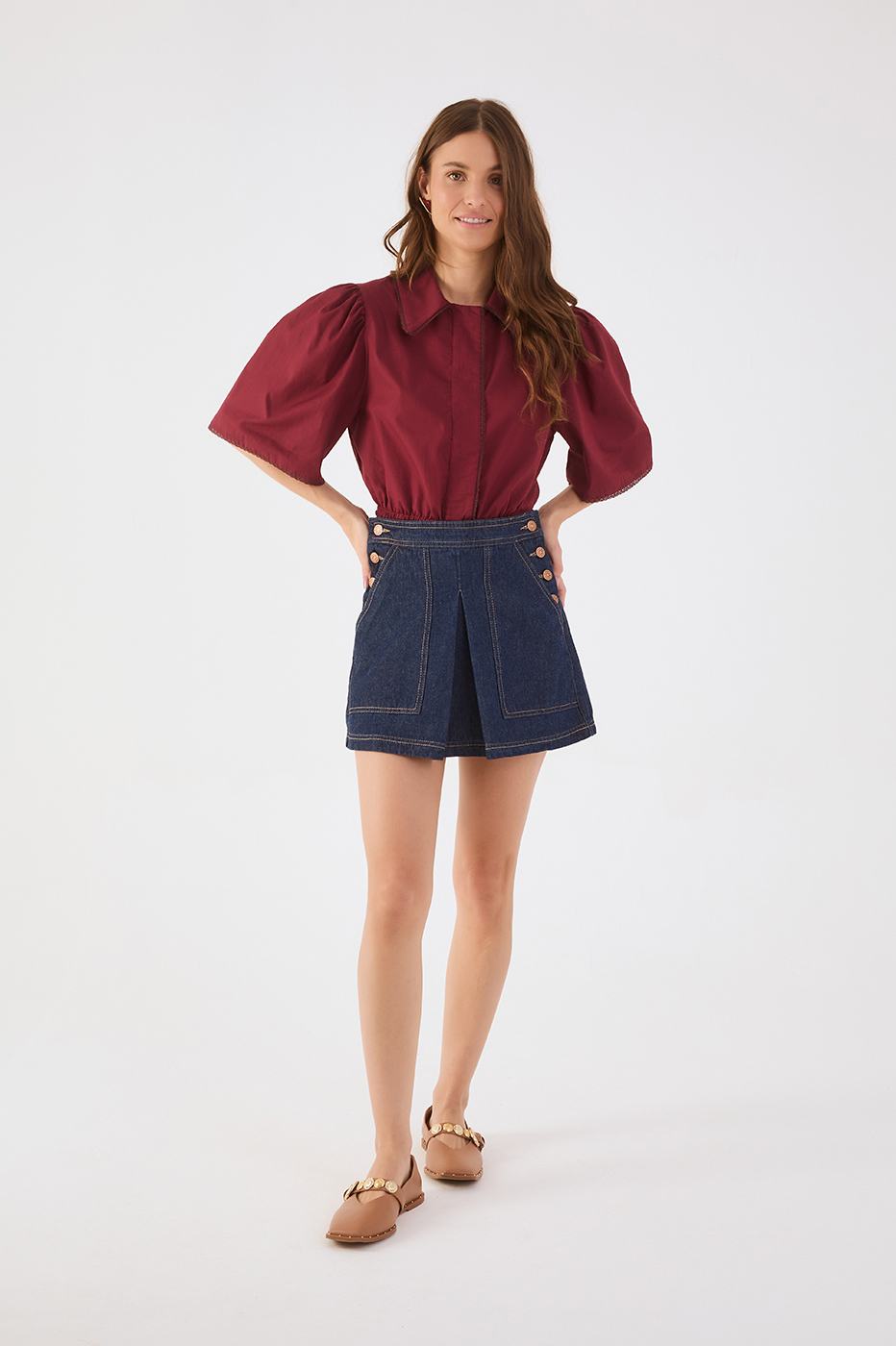 Denim Pleats Buttoned Pockets Mini Skirt