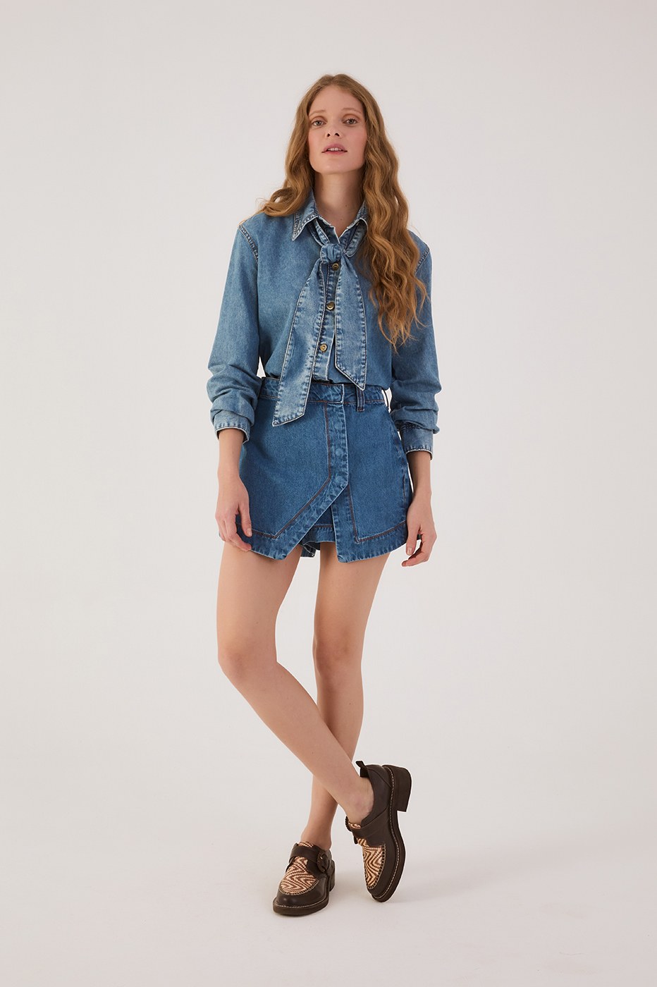 Denim Belt Loops Asymmetric Skorts_2