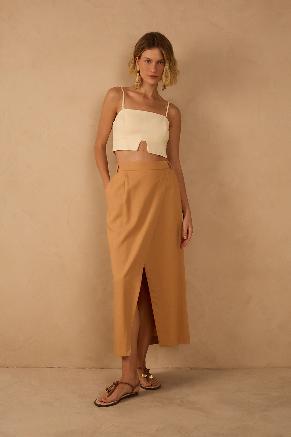 Linen Midi Wrap Skirt