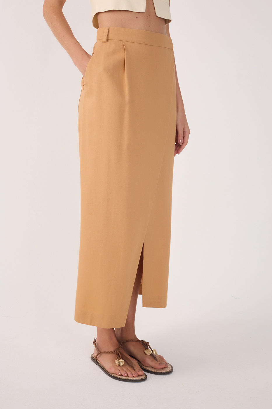 Linen Midi Wrap Skirt_3