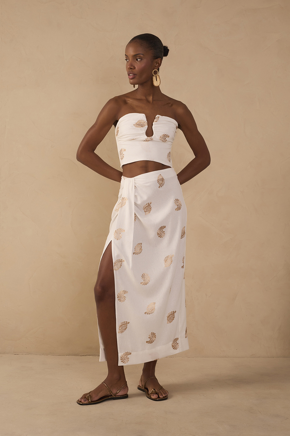 Off-White Side Tie Embroidered Linen Maxi Skirt_1