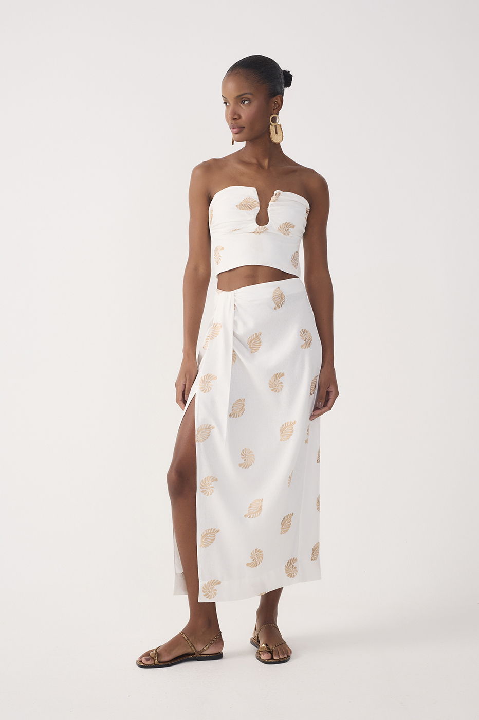Off-White Side Tie Embroidered Linen Maxi Skirt_2