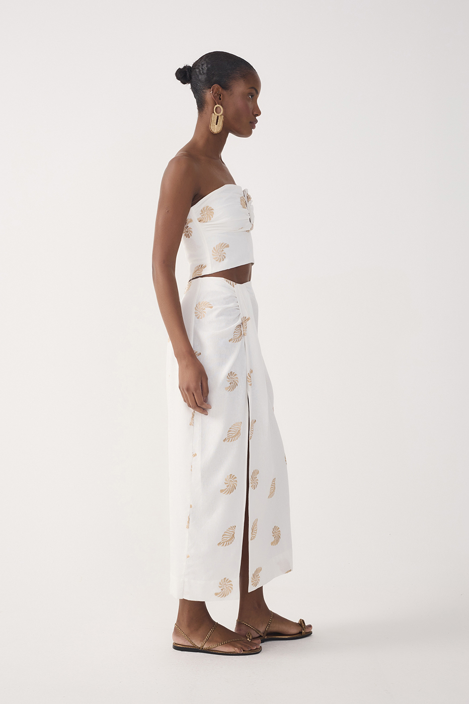 Off-White Side Tie Embroidered Linen Maxi Skirt_3
