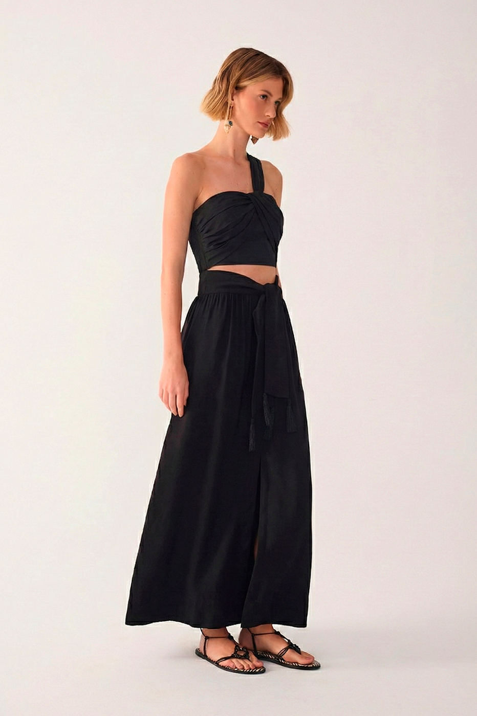 Black Tie Waist Maxi Skirt_3