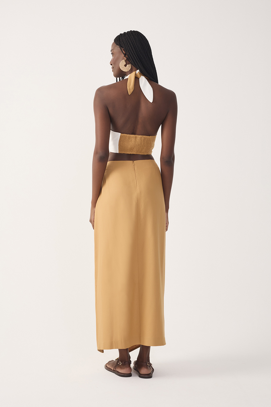Bicolor Front Slit Midi Linen Skirt_6
