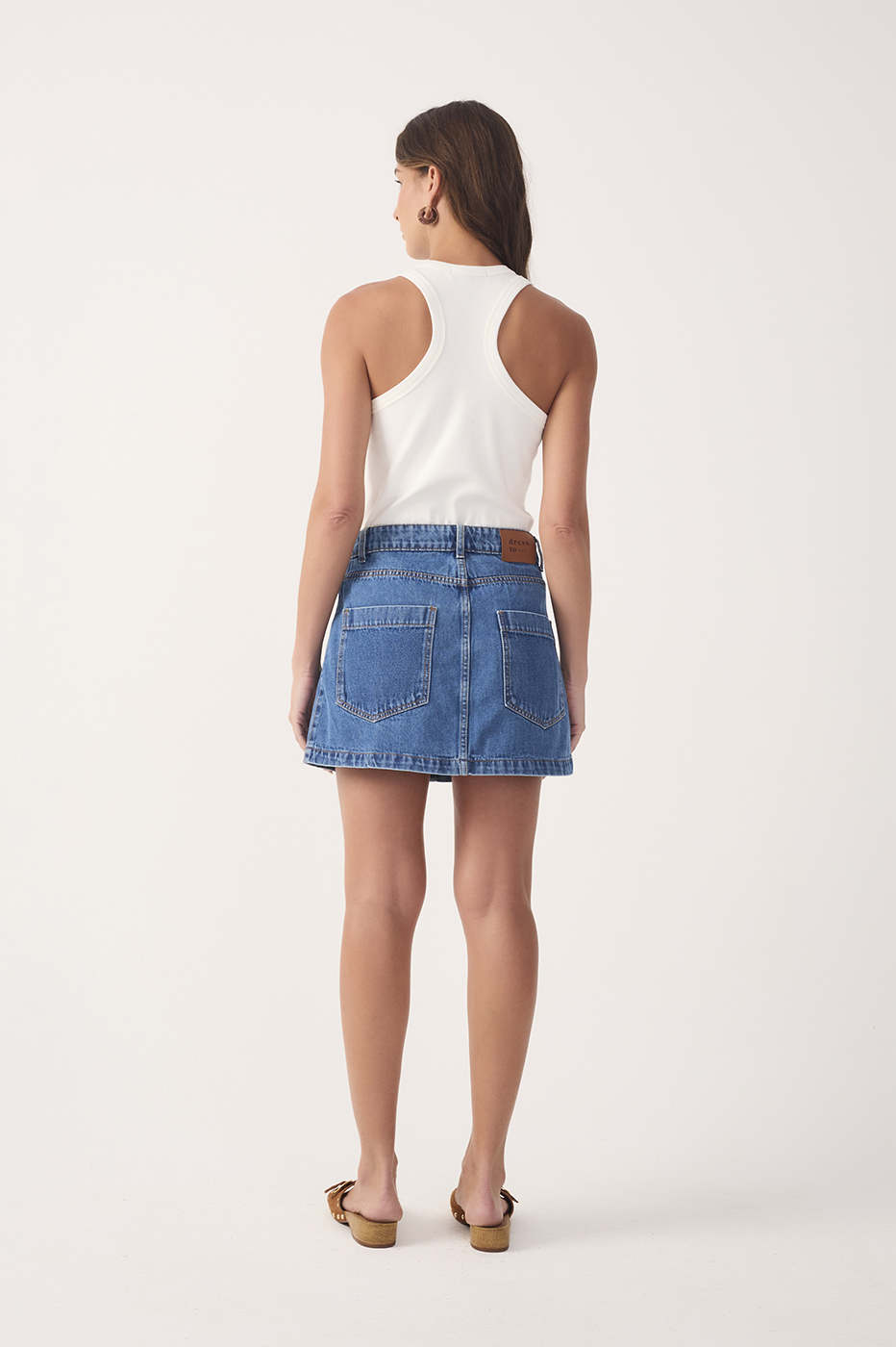 Denim Button-Front Pockets Cotton Skirt_6