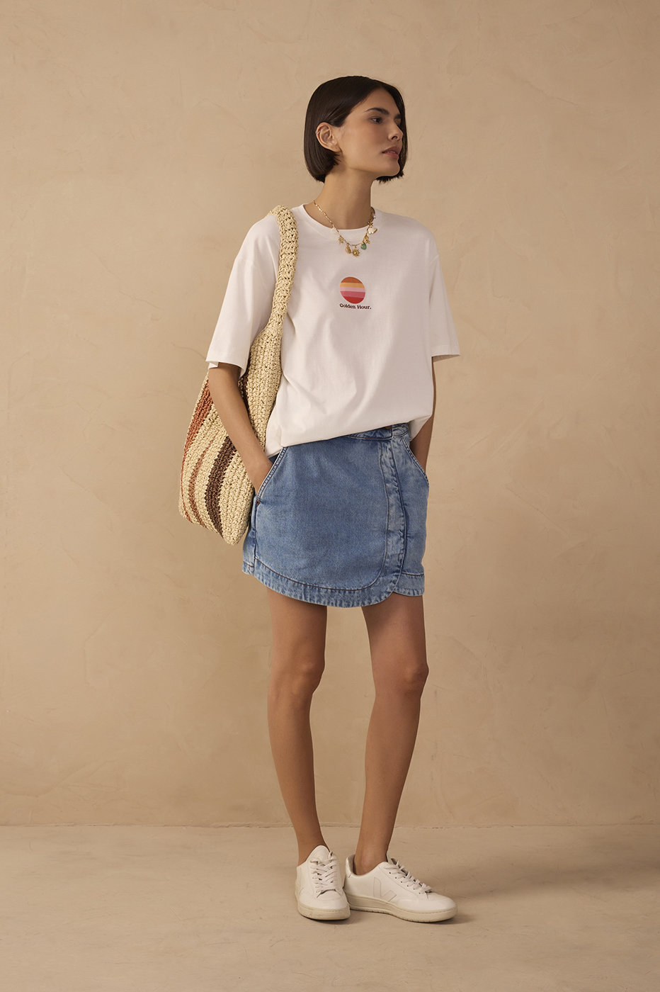 Denim Topstitched Waistband Skorts_1