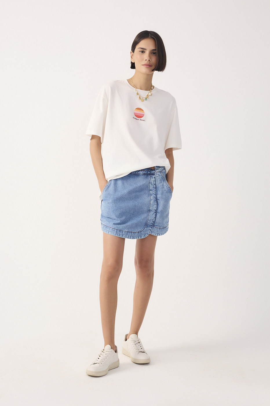 Denim Topstitched Waistband Skorts_3