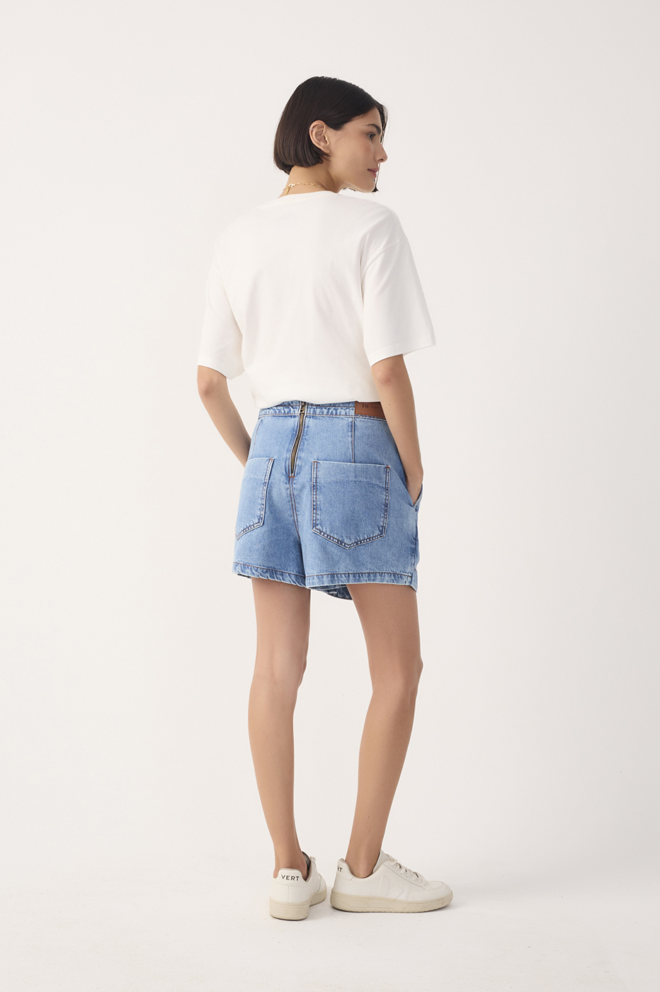 Denim Topstitched Waistband Skorts_7