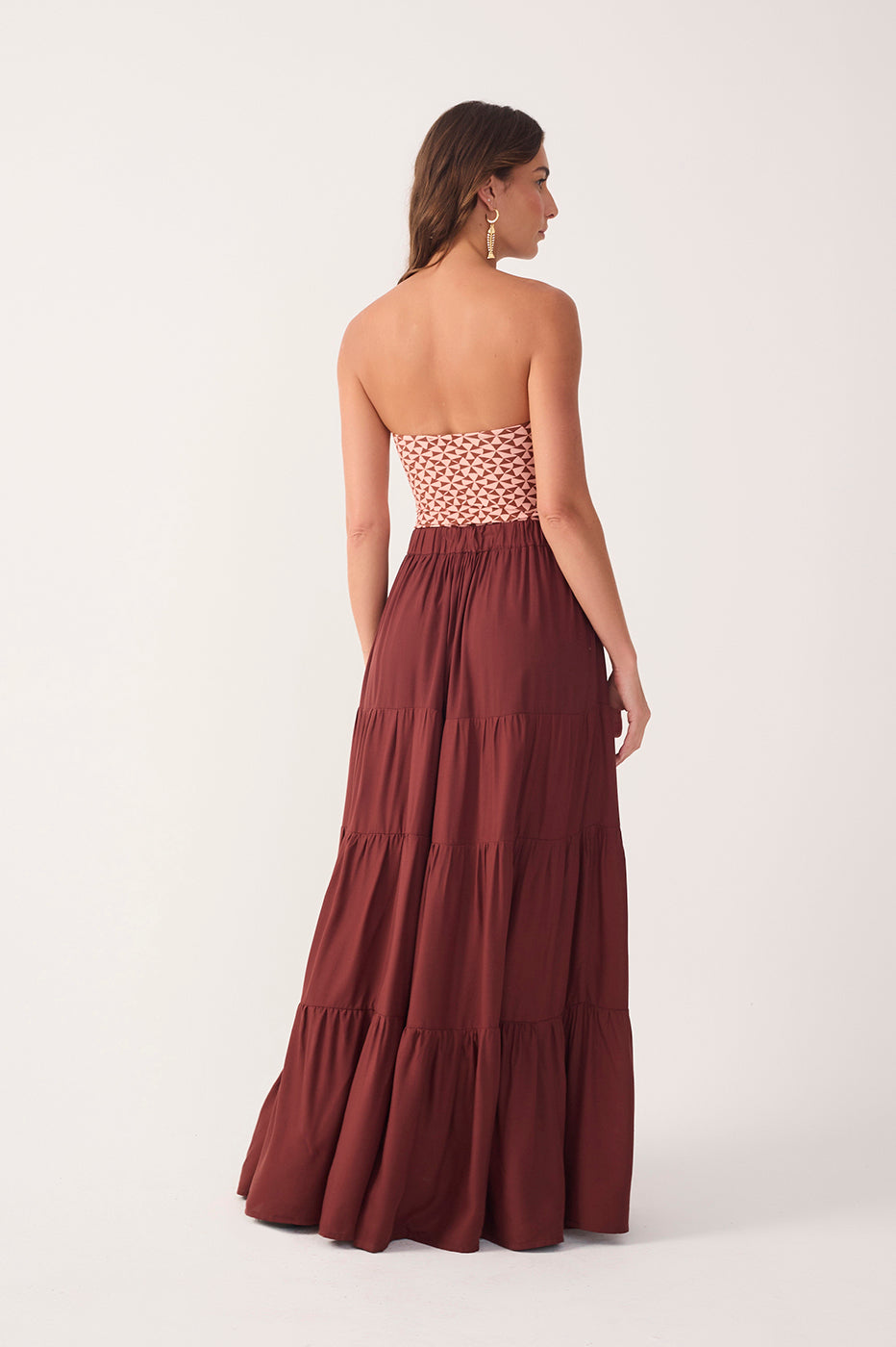 Brown Ruched Tiered Maxi Skirt_7