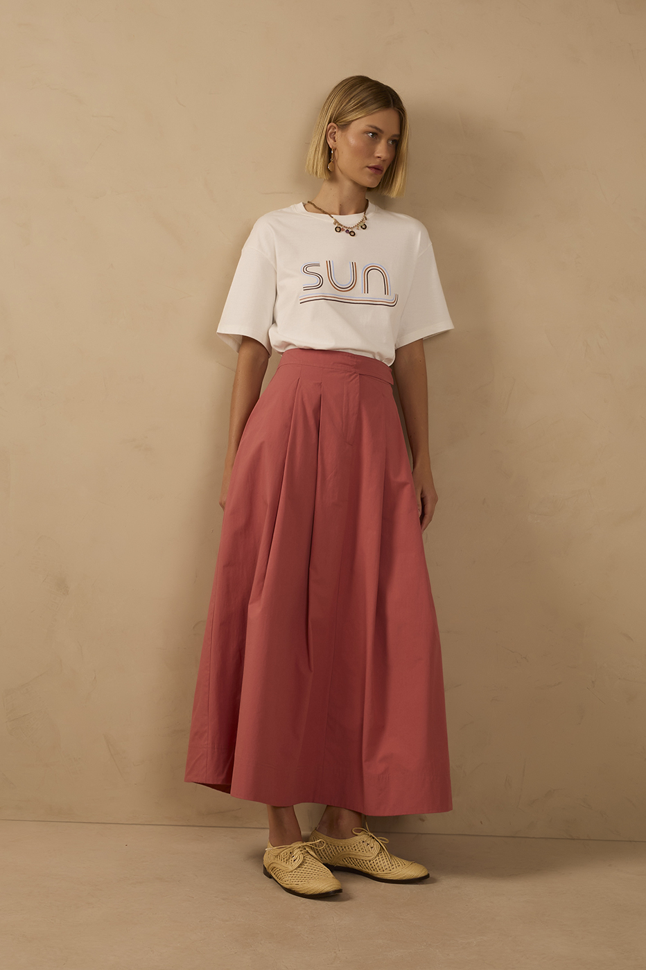 Pleated Tailored Cotton Maxi Skirt_1