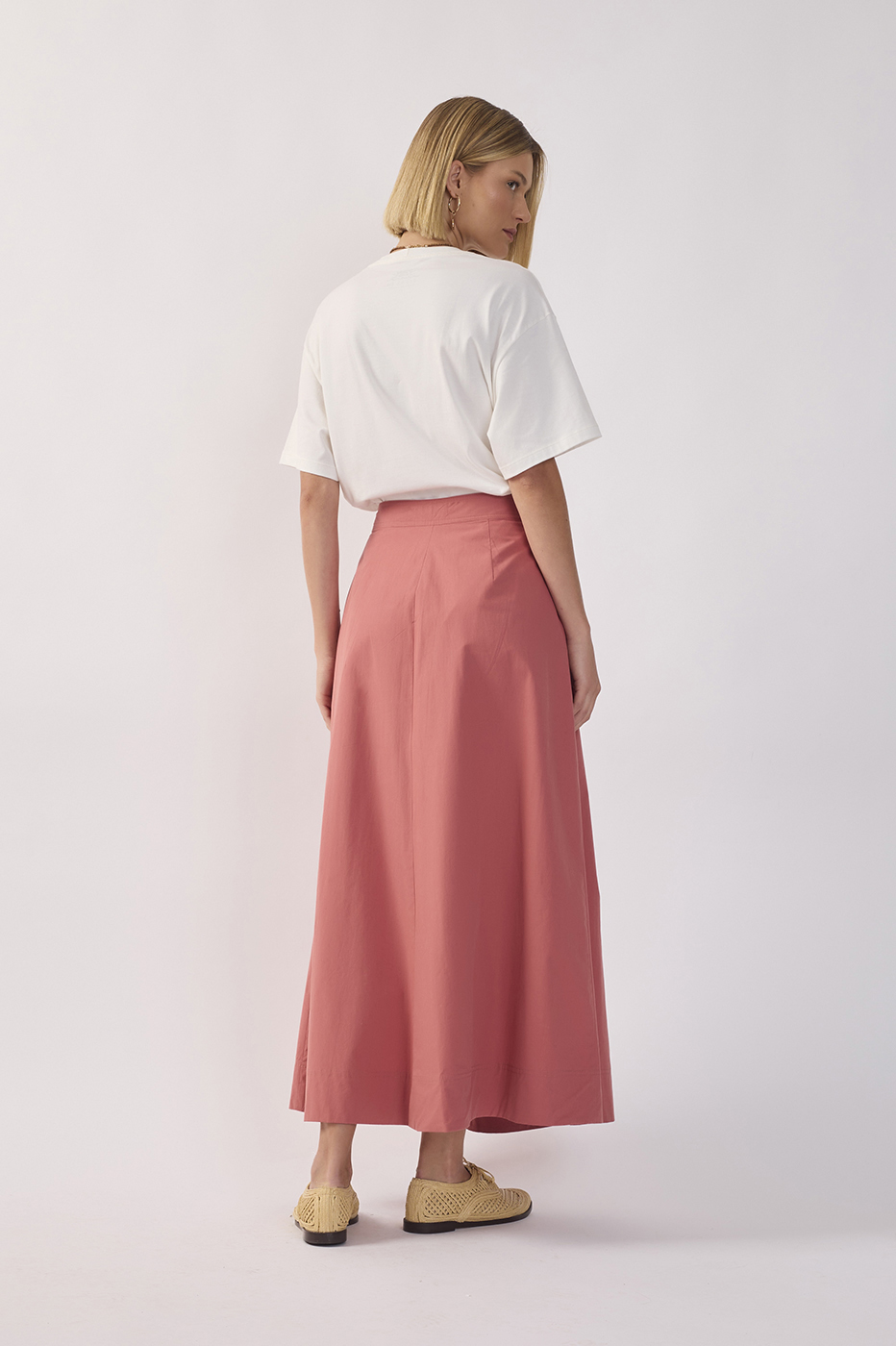 Pleated Pockets Tailored Cotton Maxi Skirt_5