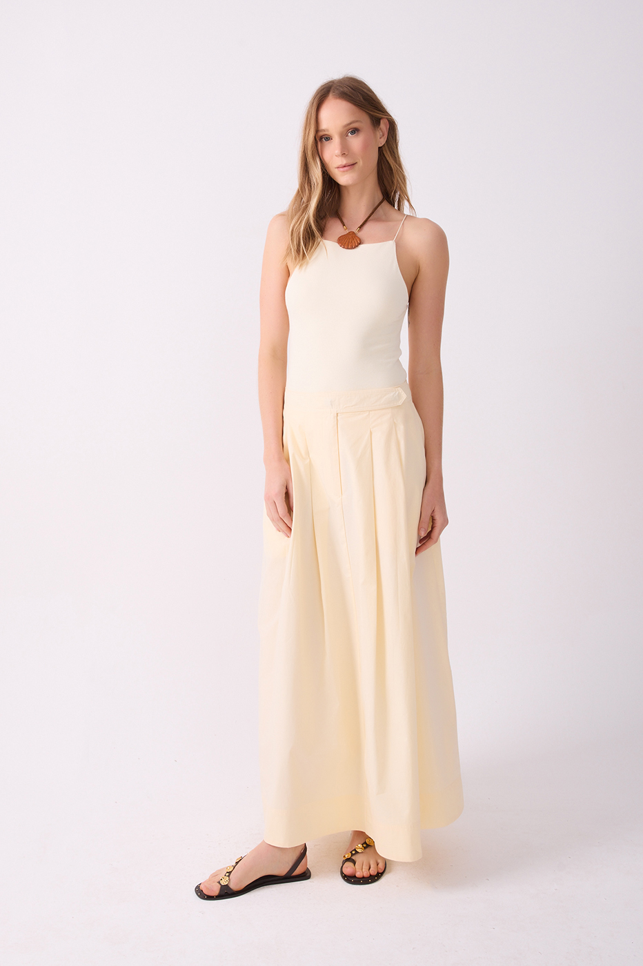 Pleated Pockets Tailored Cotton Maxi Skirt_2
