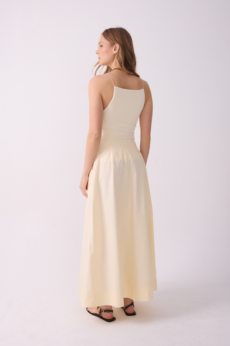 Pleated Tailored Cotton Maxi Skirt_6