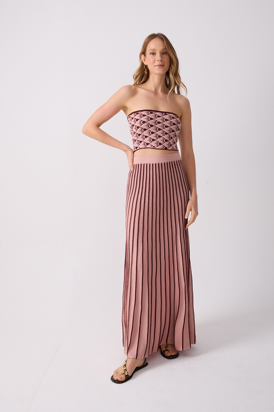 Pink Alvorada Pleated Tricot Maxi Skirt_3