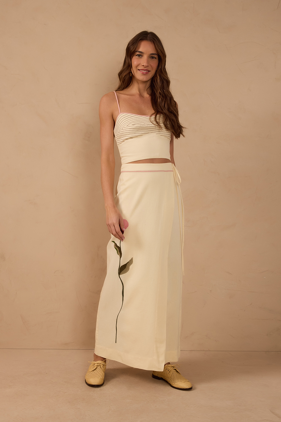 Off-white Embroidered Flora Wrap Linen Maxi Skirt_1