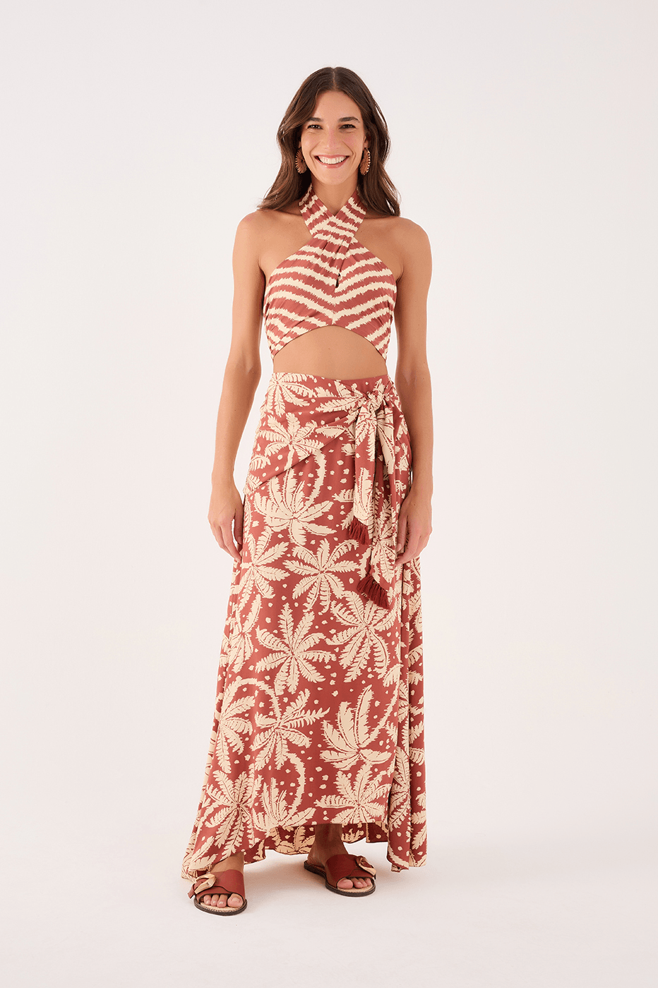 Cropped Crepe Bahia Print Skirt