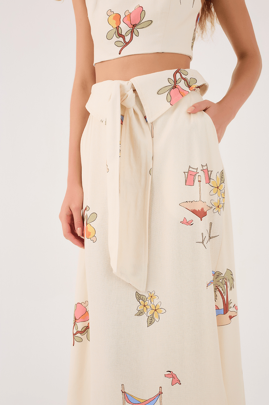 Cenas Print Linen Midi Skirt_3