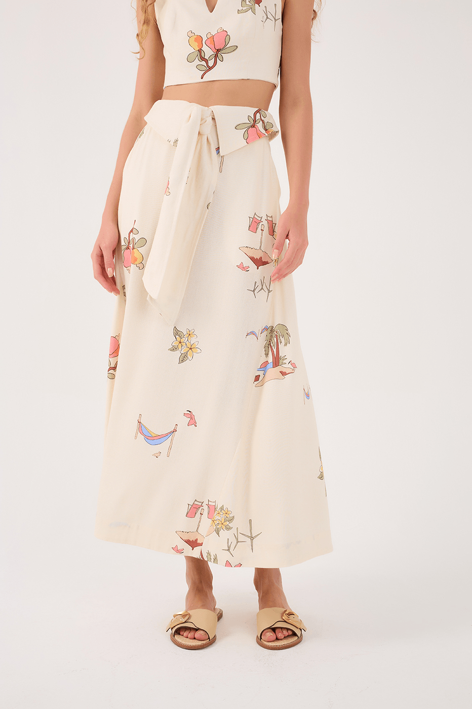 Cenas Print Linen Midi Skirt_4