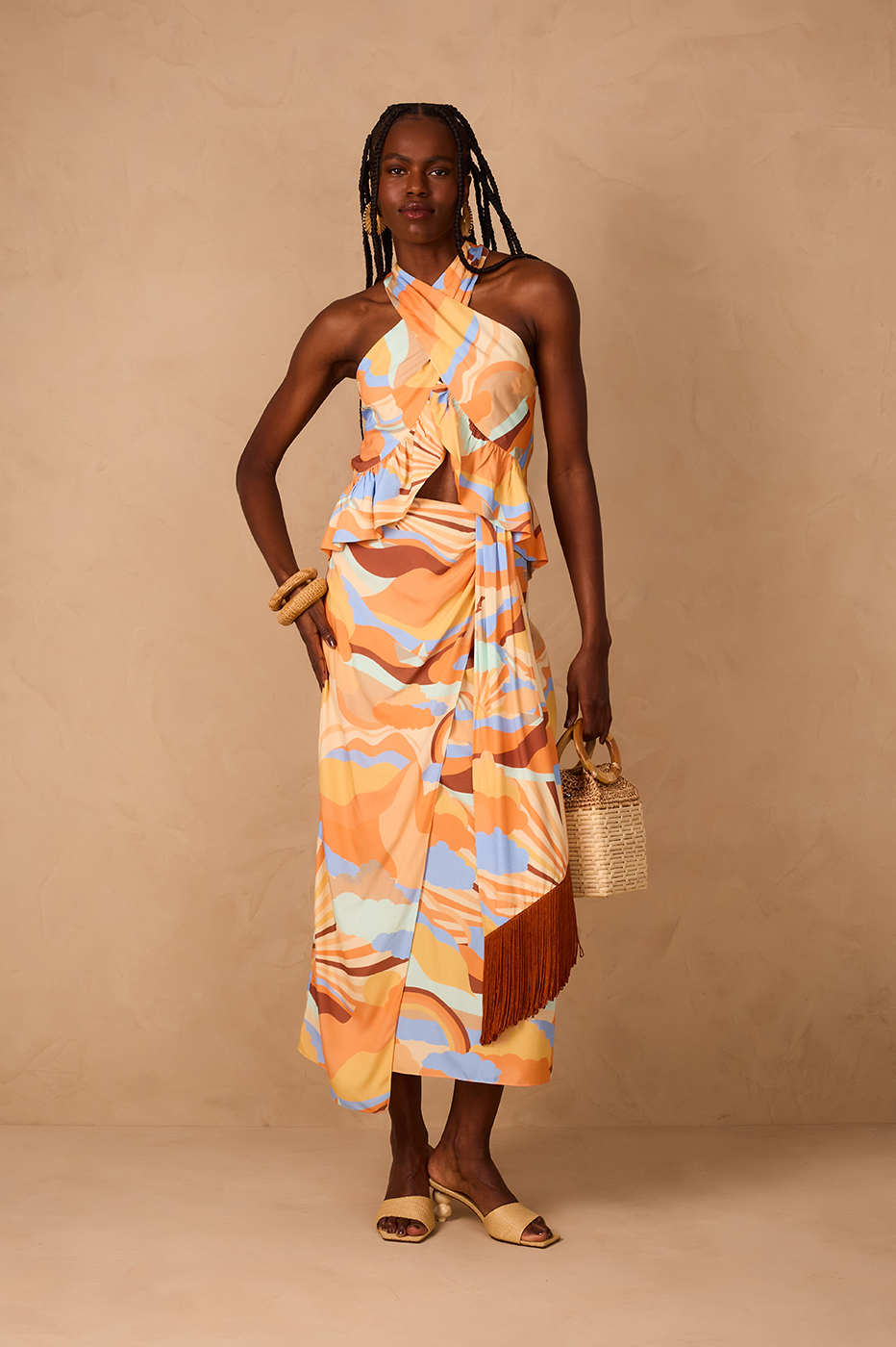 Wrap Skirt Fringe Sunset Print_1