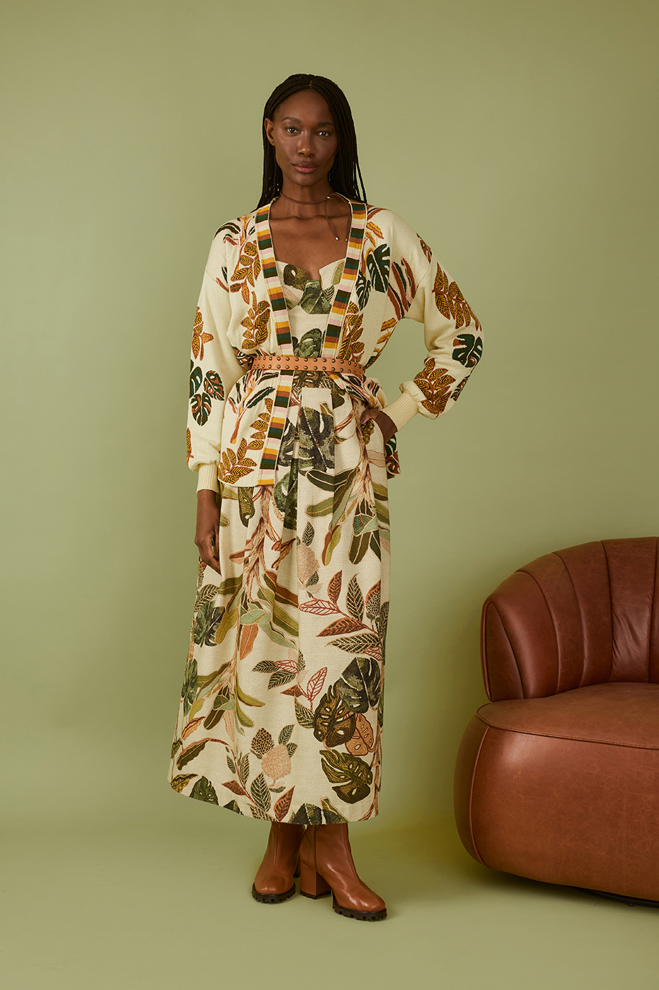 Forest Print Pleated Skirt