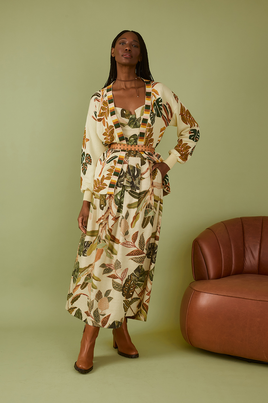 Forest Print Pleated Skirt