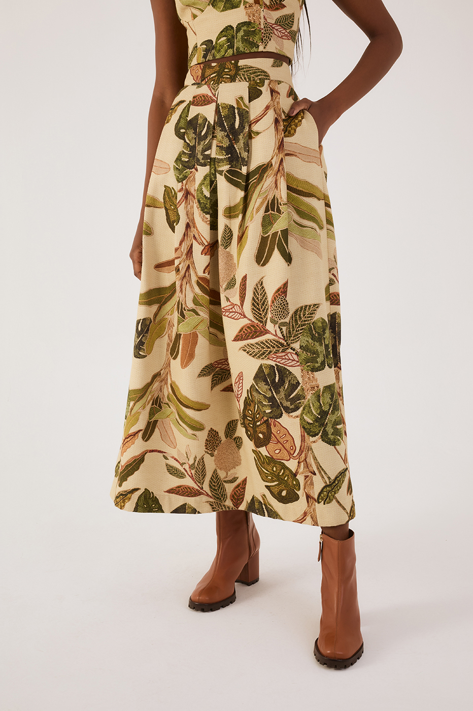 Forest Print Pleated Skirt
