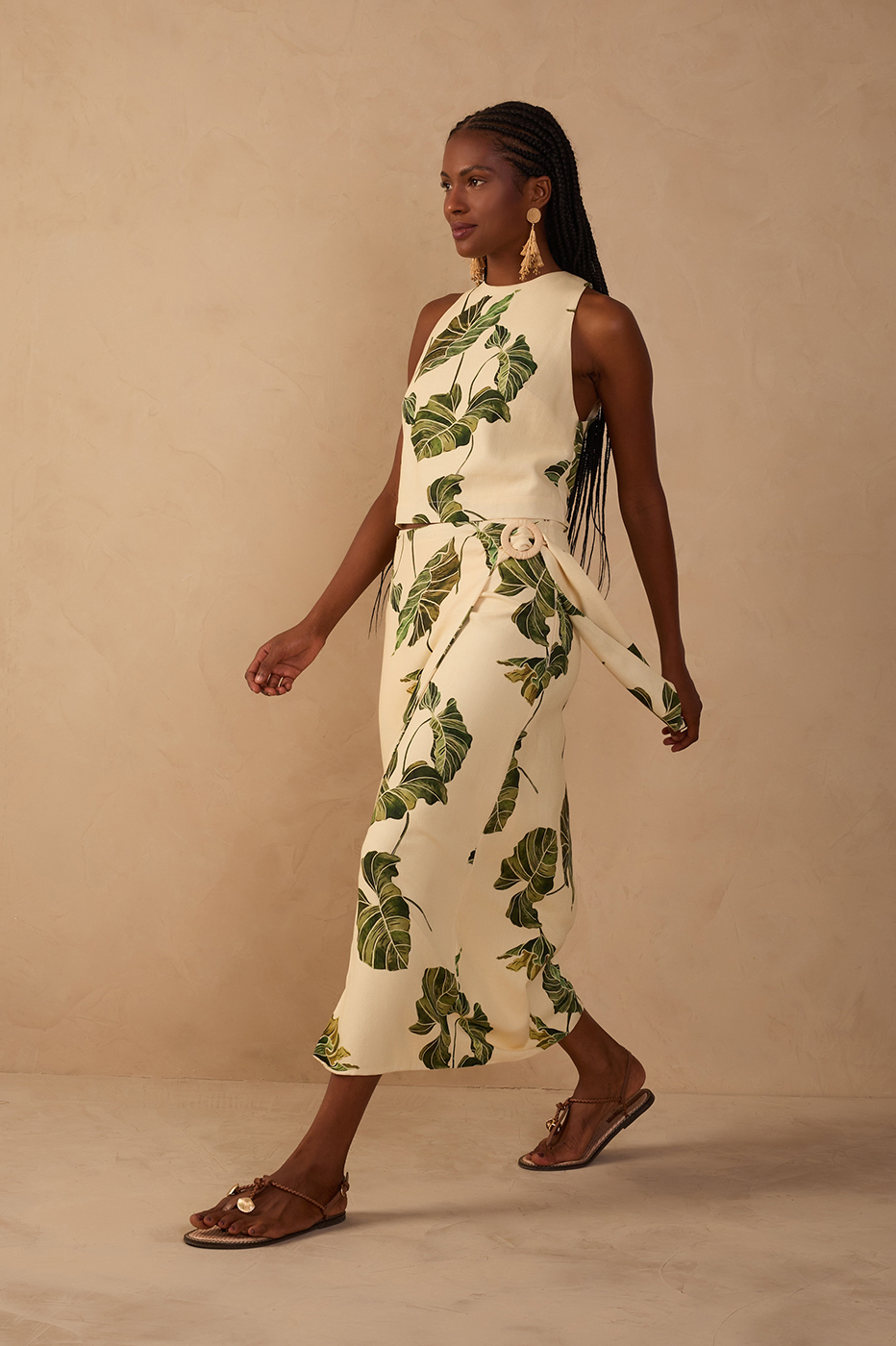 Green Folhar Side Ties Wrap Maxi Skirt