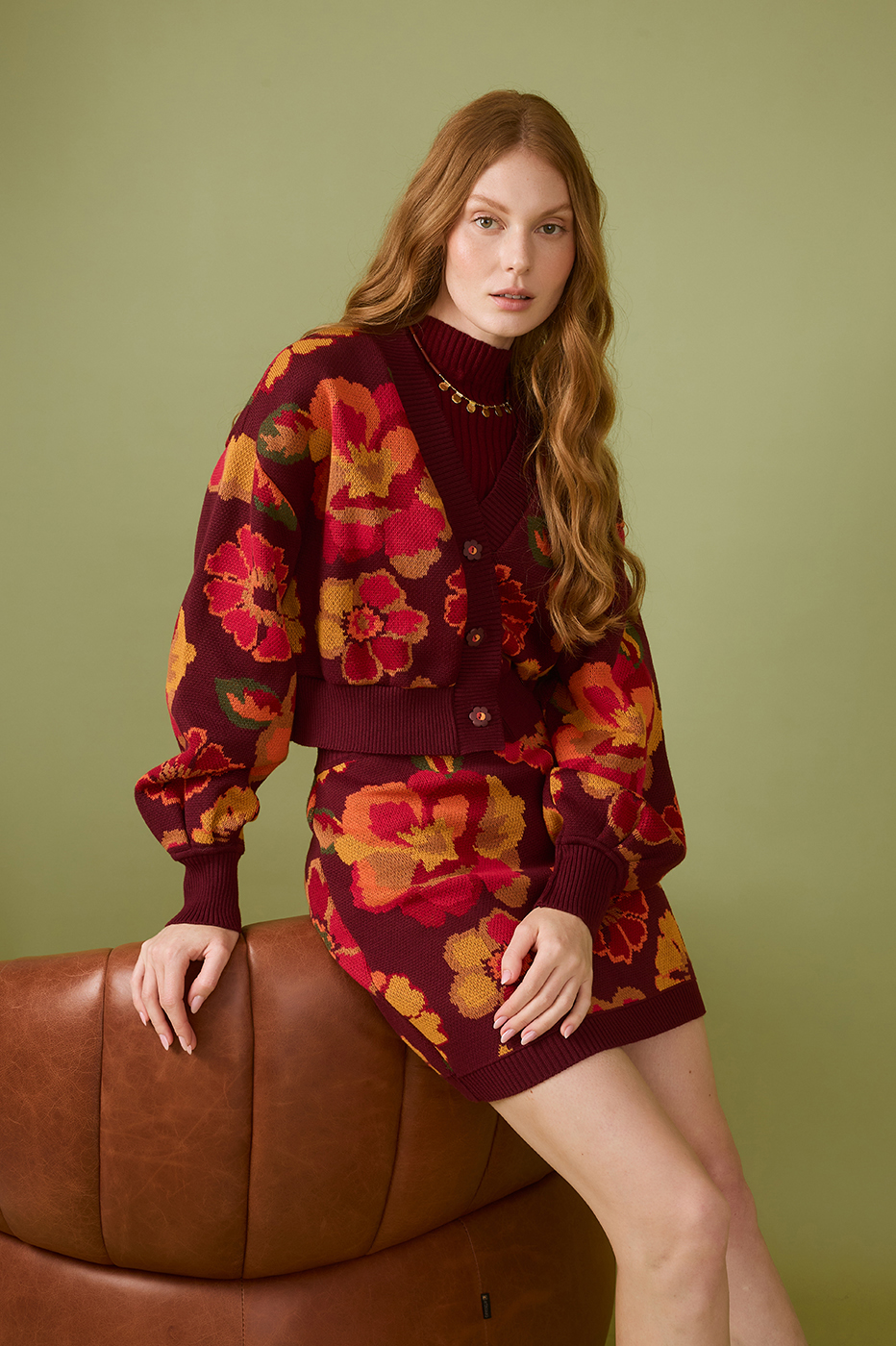 Garden Print Knit Mini Skirt