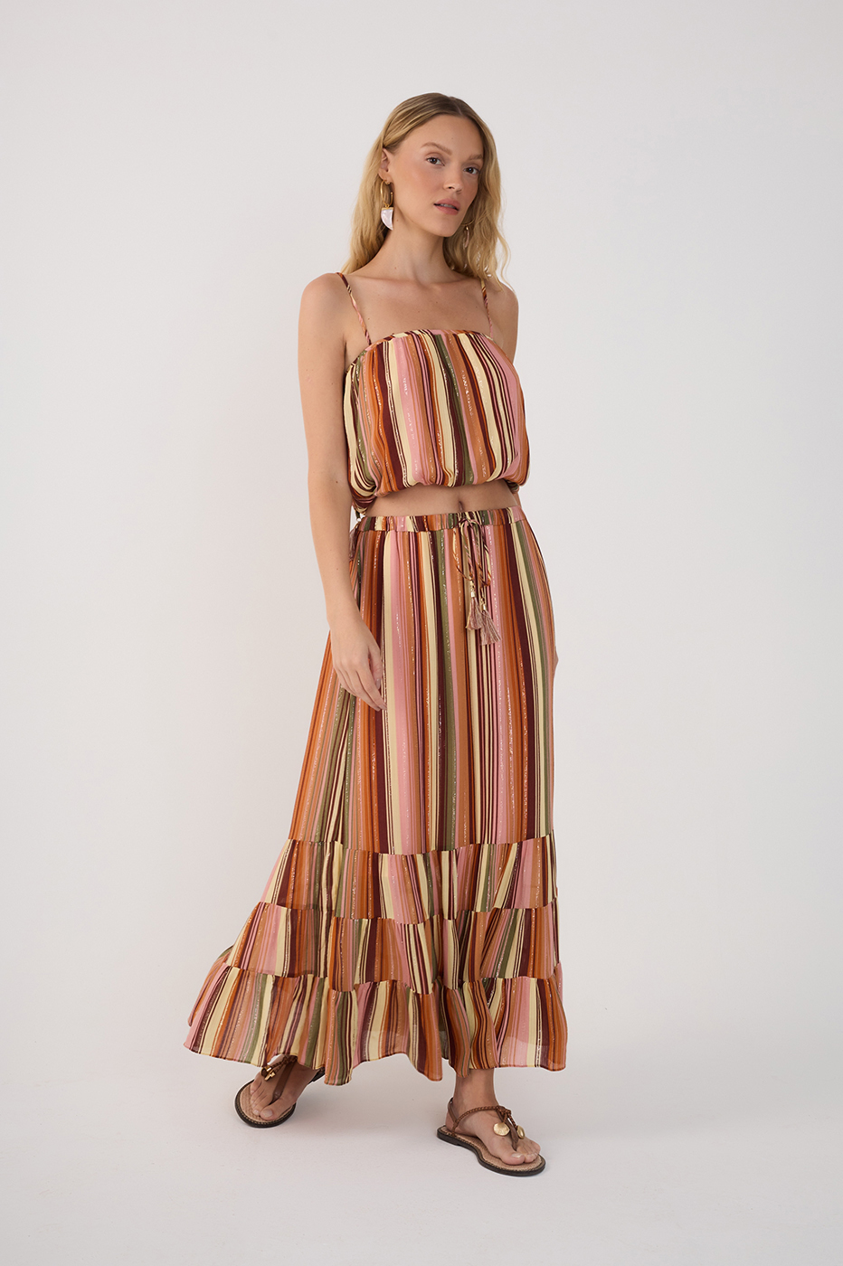 Bosque Print Long Lurex Skirt