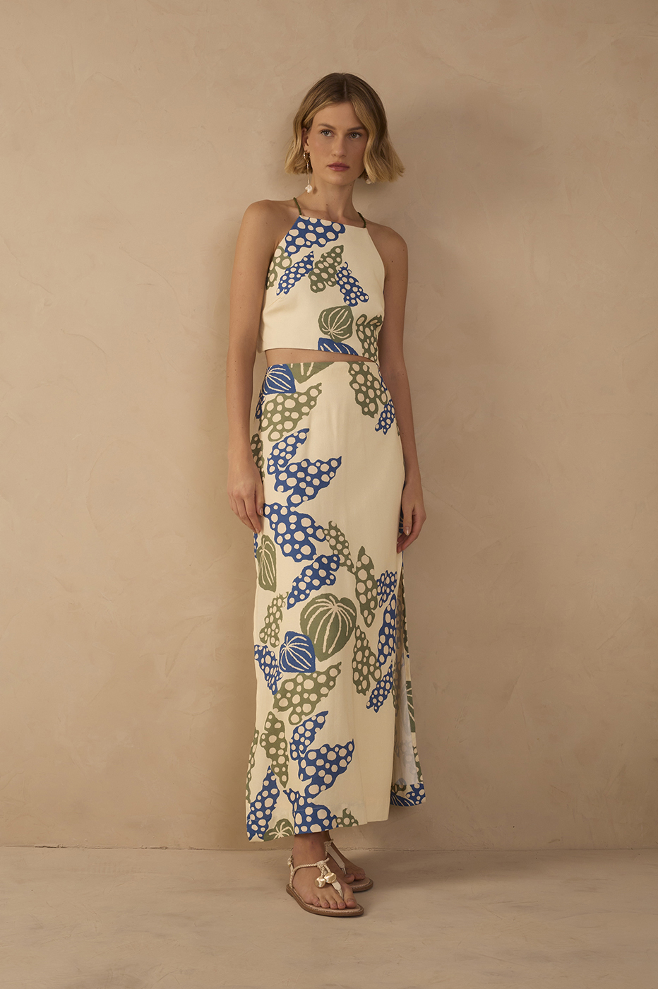 Beige Begonia Side Slits Linen Maxi Skirt_1