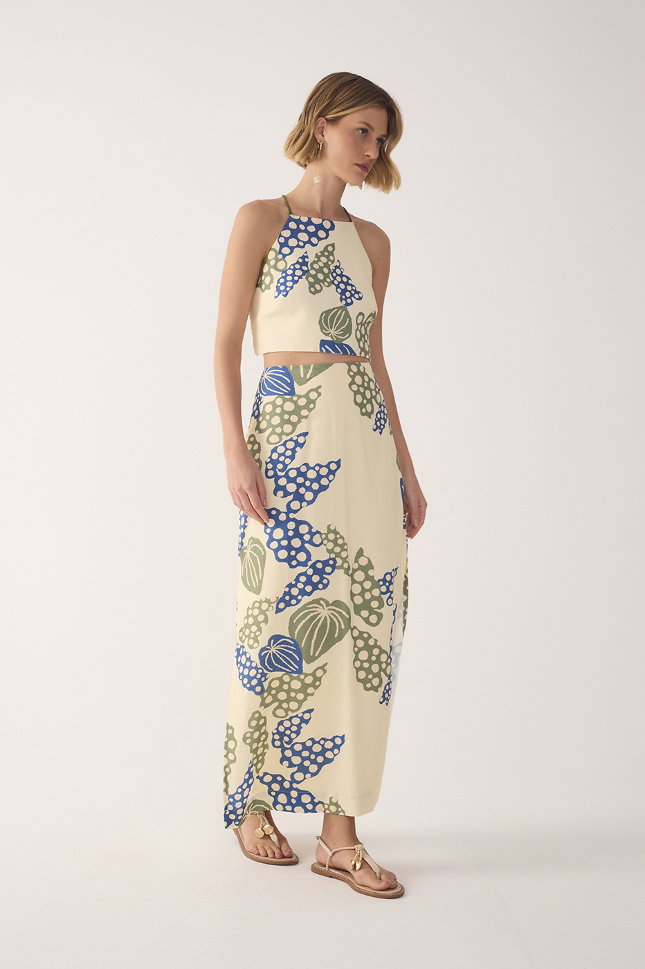 Beige Begonia Side Slits Linen Maxi Skirt_2