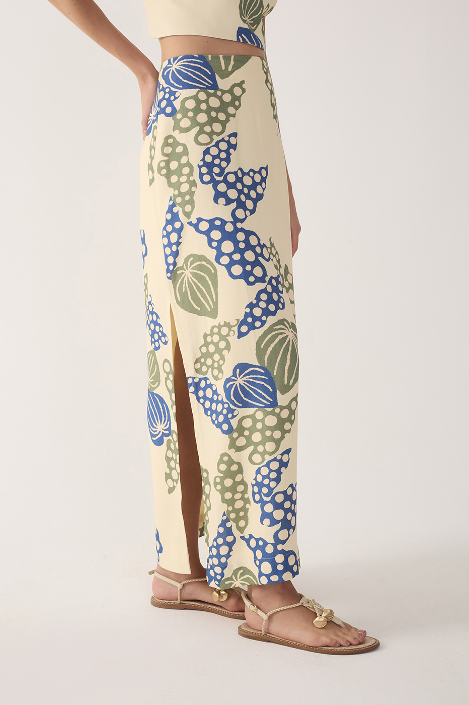 Beige Begonia Side Slits Linen Maxi Skirt_3