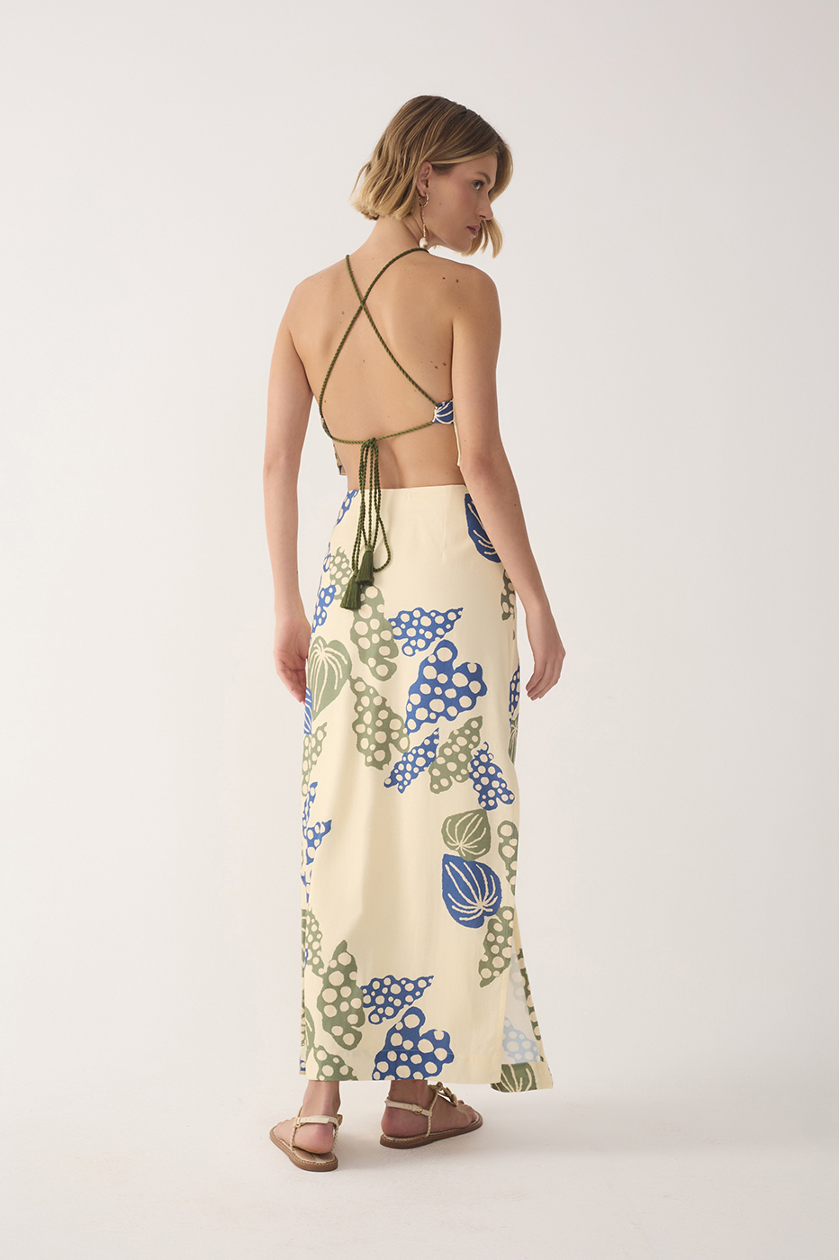 Beige Begonia Side Slits Linen Maxi Skirt_5