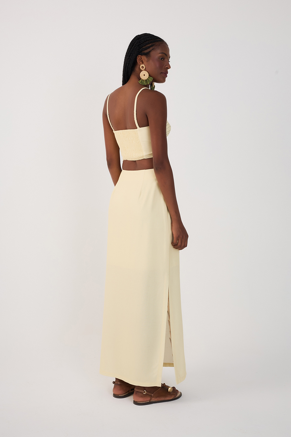 Cropped Linen Tropicana Print Skirt