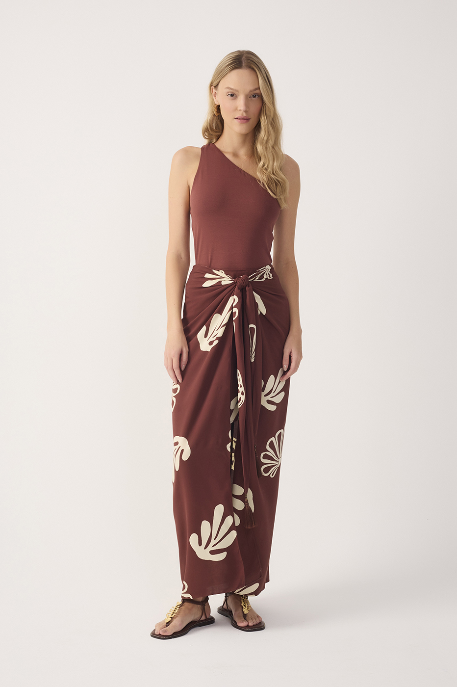 Brown Mares Front Ties Tassels Maxi Skirt_2