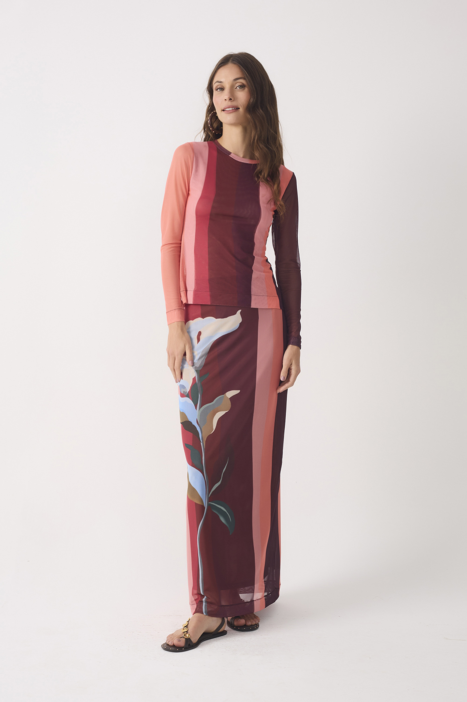 Multicolor Brisa Slim Mesh Maxi Skirt_2