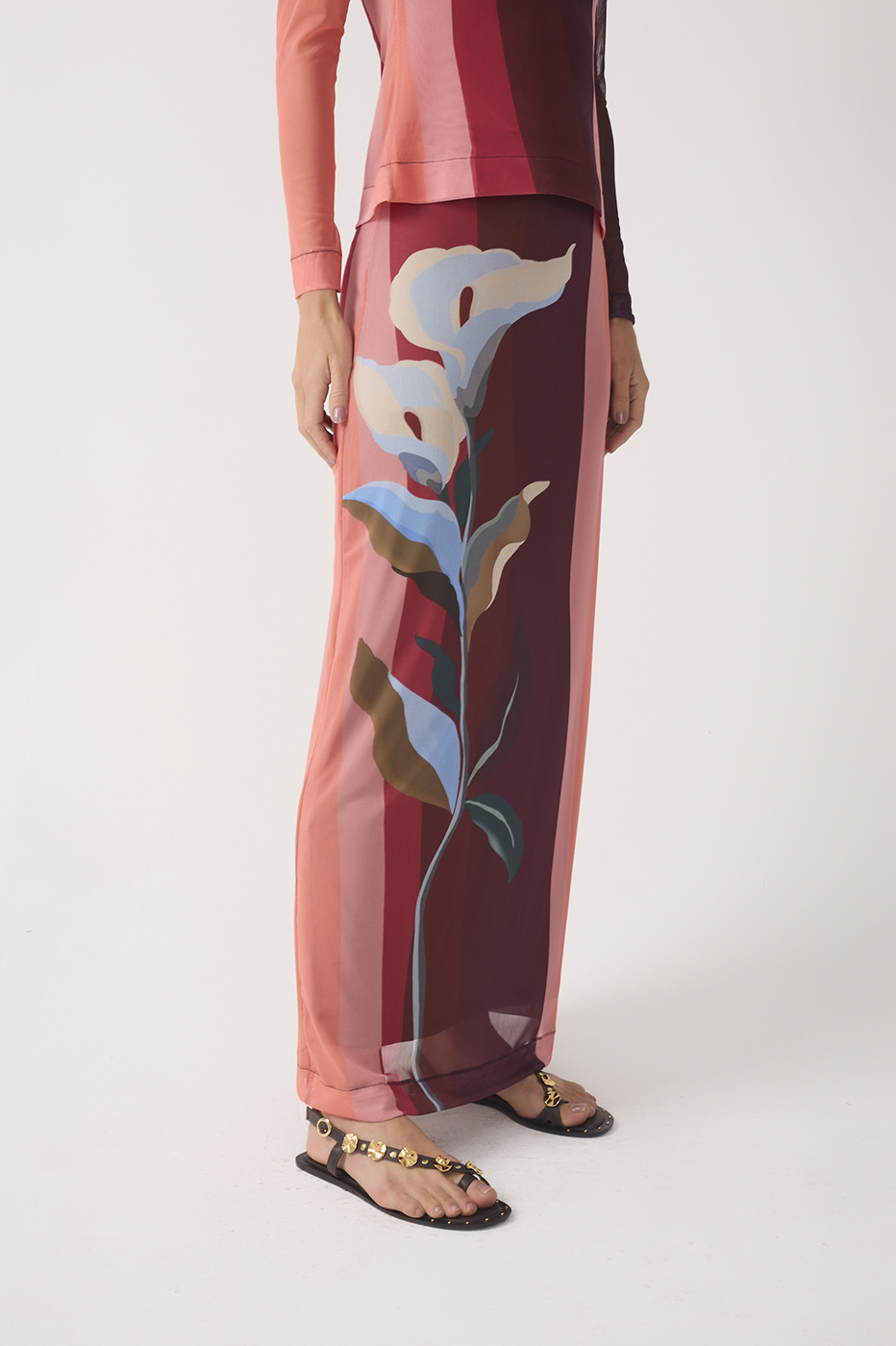 Multicolor Brisa Slim Mesh Maxi Skirt_4