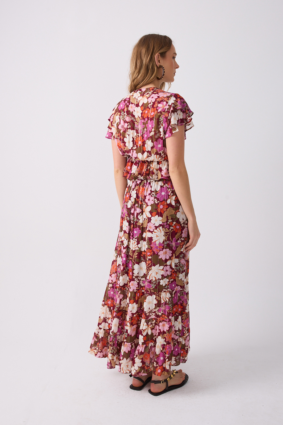 Brown Drawstring Ruffled Maxi Skirt_5
