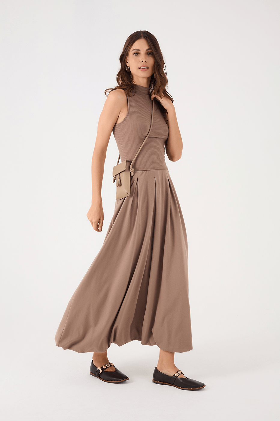 Gray Pleats Balloon Maxi Skirt