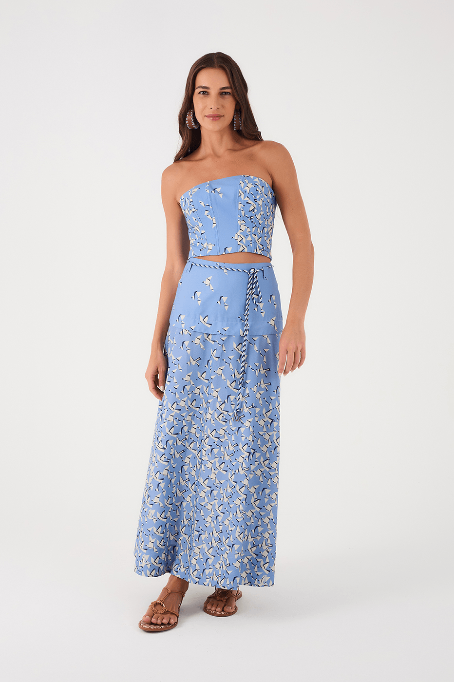 Blue Voo Livre Drawstring Rope Layered Maxi Skirt