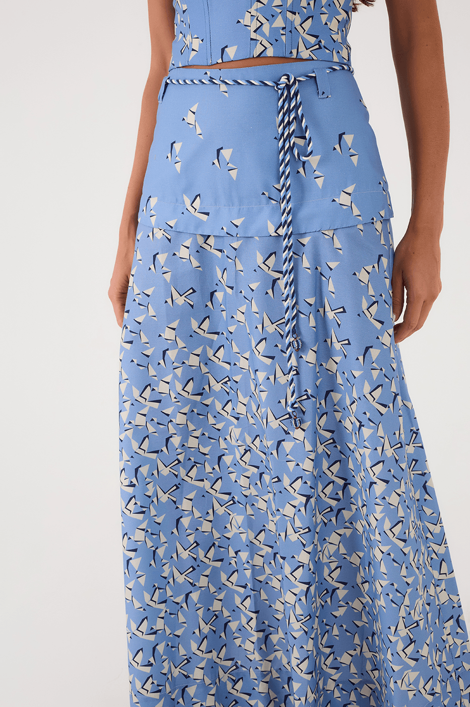 Blue Voo Livre Drawstring Rope Layered Maxi Skirt