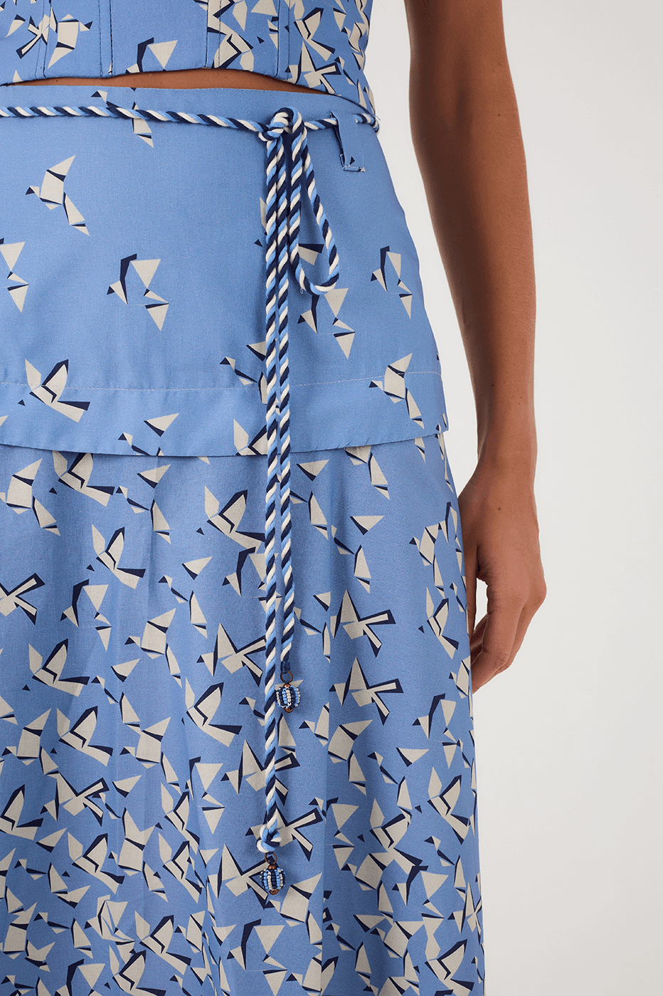 Blue Voo Livre Drawstring Rope Layered Maxi Skirt