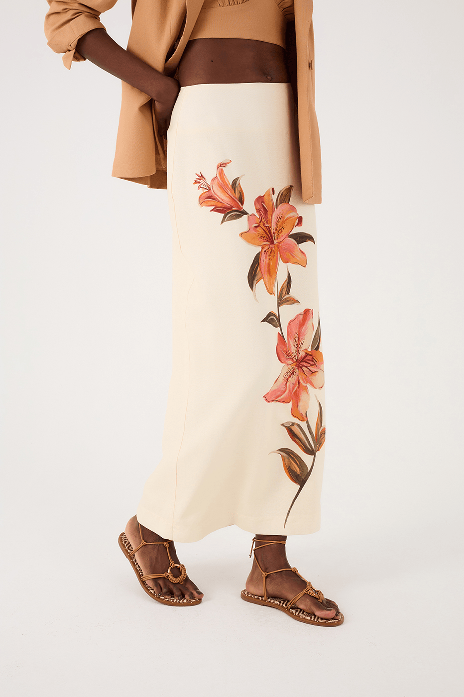 Off-White Polen Back Slit Slim Linen Maxi Skirt