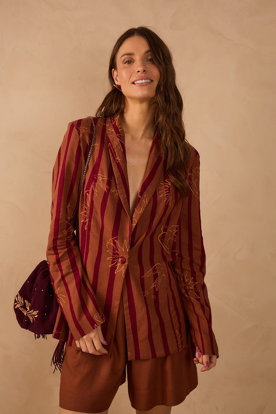 Brown Encanto Lapel Buttoned Blazer_1