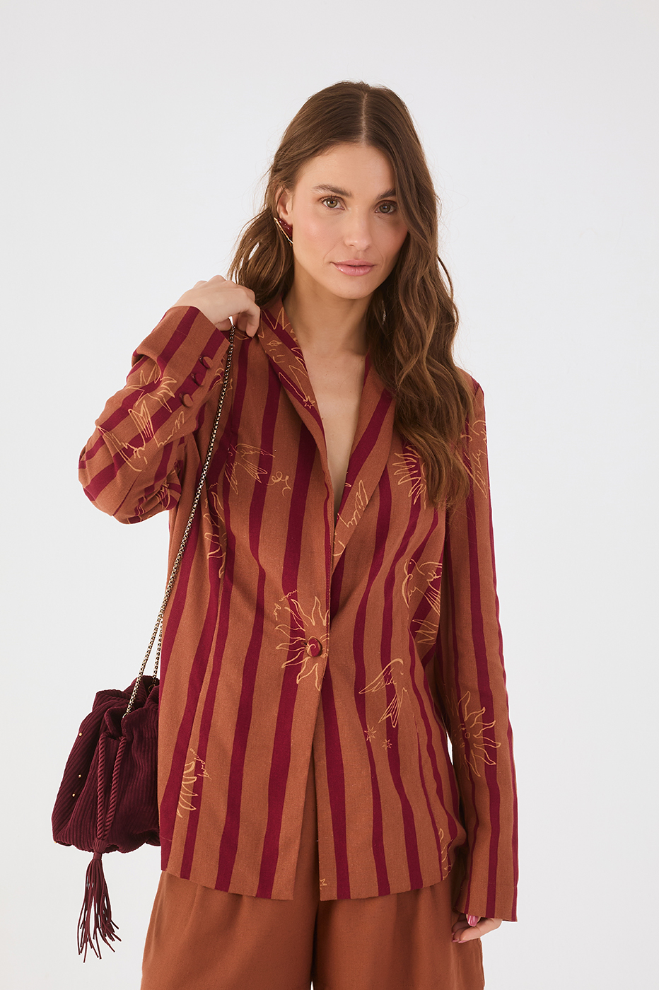 Brown Encanto Lapel Buttoned Blazer