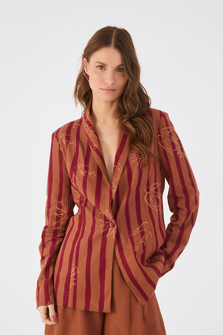 Brown Encanto Lapel Buttoned Blazer