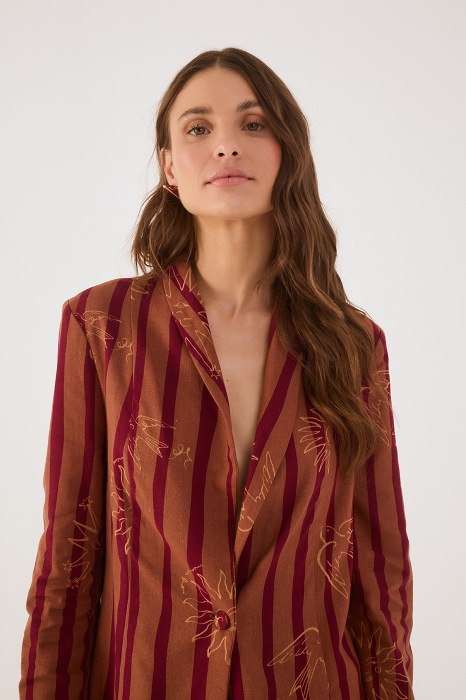 Brown Encanto Lapel Buttoned Blazer